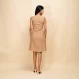 Back View of a Model wearing Beige Cotton Slim Fit Short Dress