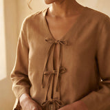 Beige Cotton Tie-Front Blouse
