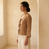 Beige Cotton Tie-Front Blouse