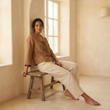 Beige Cotton Tie-Front Blouse