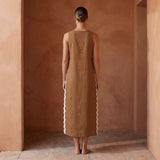 Beige Cotton Wavy Stripe Maxi Shift Dress