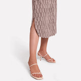 Front Detail of a Model wearing Kashish Dabu Hand Block Printed A-Line Skirt