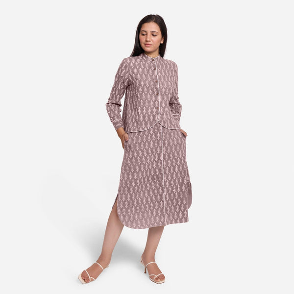 Front View of a Model wearing Beige Shirt and Kashish A-Line Skirt Set