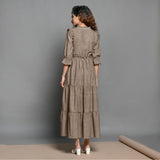Beige Hand-Beaded Cotton Flax Boho Maxi Dress