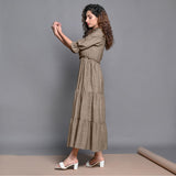 Beige Hand-Beaded Cotton Flax Boho Maxi Dress