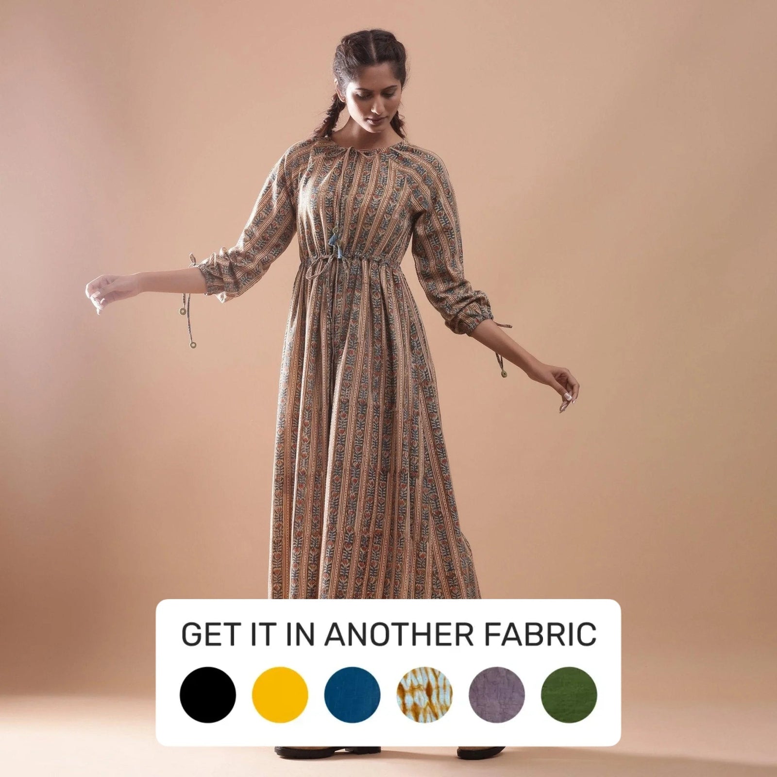 Buy Beige Kalamkari Block Print Cotton Midi Dress Online at SeamsFriendly