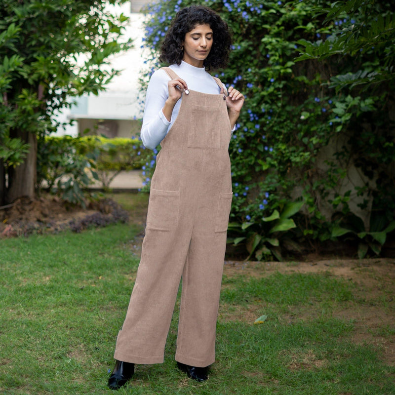 Beige Warm Cotton Corduroy Ankle Length Dungaree 32
