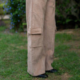 Beige Warm Cotton Corduroy High-Rise Baggy Cargo Pant