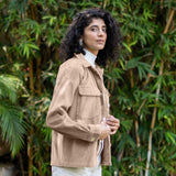 Beige Warm Cotton Corduroy Patch Pocket Button-Down Shacket