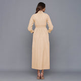 Beige Warm Cotton Flannel High Neck Maxi Dress