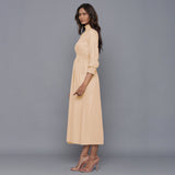 Beige Warm Cotton Flannel High Neck Maxi Dress