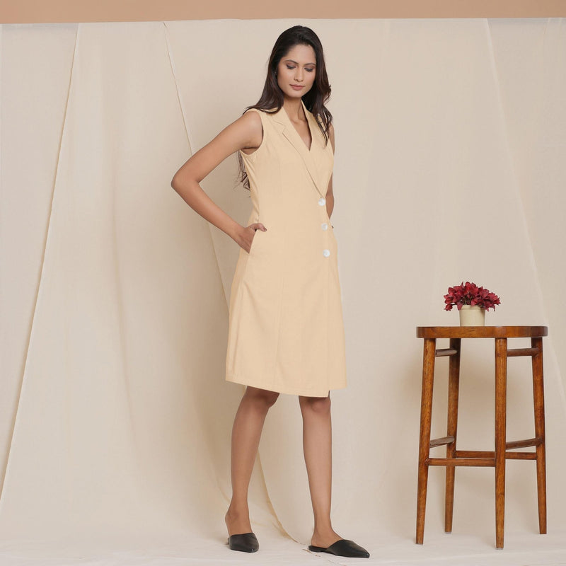 Beige Warm Cotton Flannel Knee Length Blazer Dress 60" / Custom Height (Free) Beige Warm Cotton Flannel Knee Length Blazer Dress 60" / Custom Height (Free)
