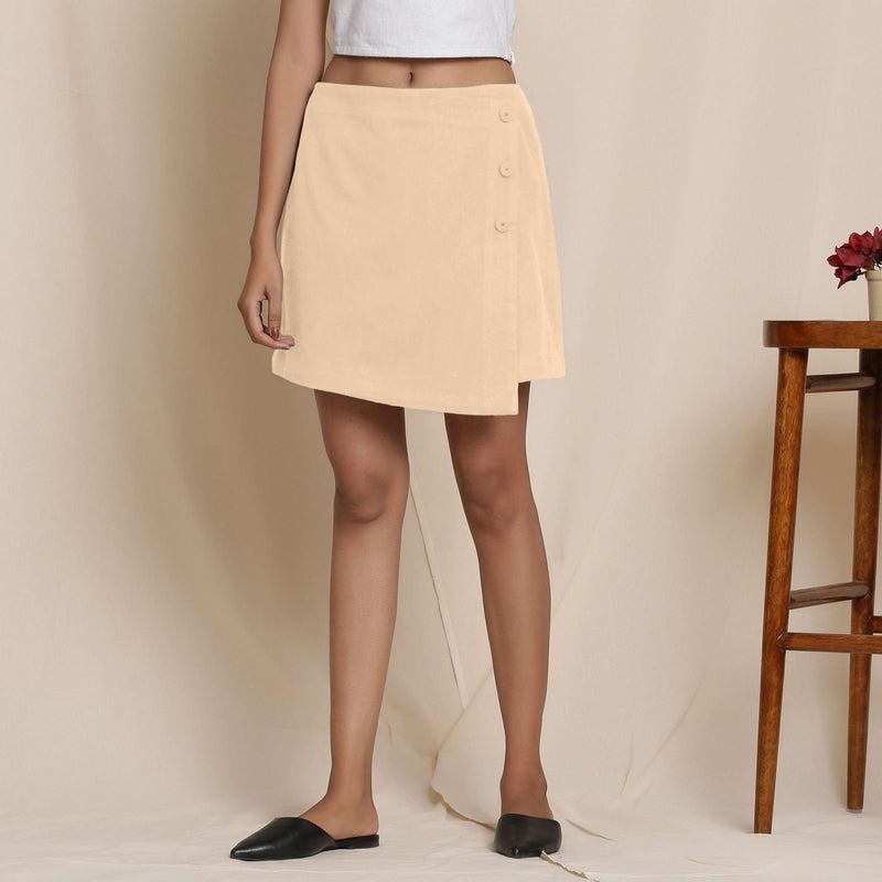 Front View of a Model wearing Warm Flannel Beige Overlap Skirt