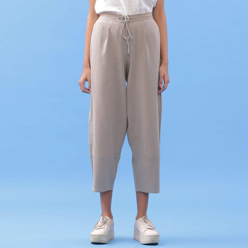 Front View of a Model wearing Essential Beige Cotton Paneled Pant