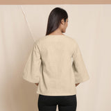 Back View of a Model wearing Beige Comfy Straight Top