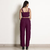 Back View of a Model wearing Warm Berrry Wine Frilled Straight Pant