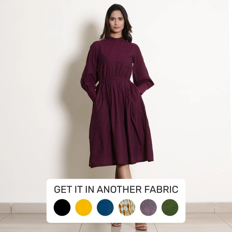 Berry Wine Warm Cotton Fit Knee Length Fit and Flare Dress Berry Wine Warm Cotton Fit Knee Length Fit and Flare Dress