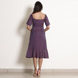 Back View of a Model wearing Warm Berry Wine Striped Button-Down Dress