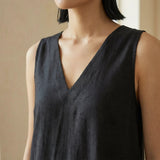 Black 100% Cotton A-Line V-Neck Sleeveless Maxi Tier Dress