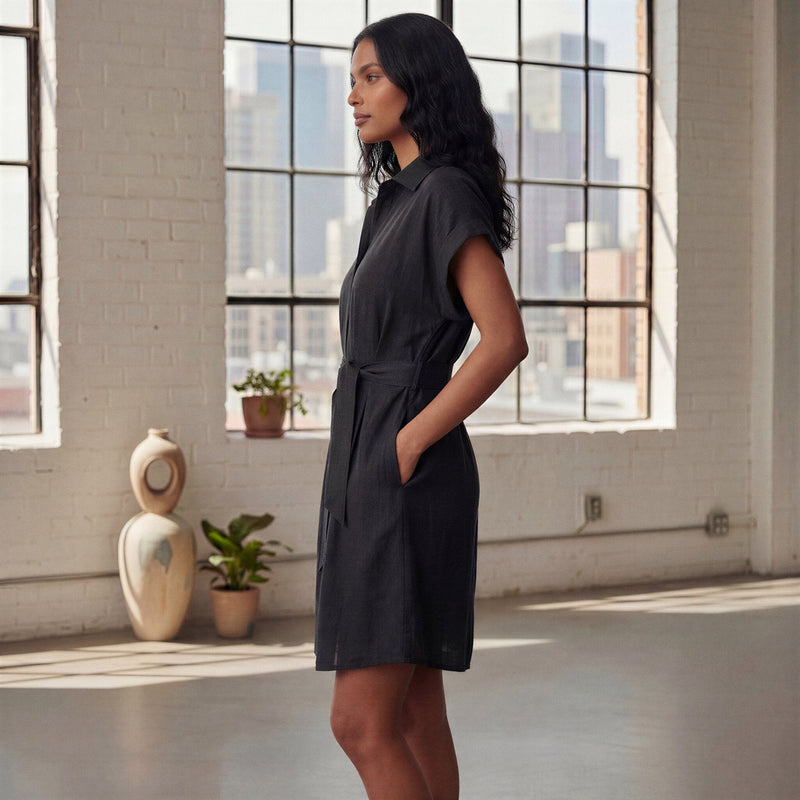 Buy Black 100% Cotton A-Line Short Dress with Belt Online at SeamsFriendly Buy Black 100% Cotton A-Line Short Dress with Belt Online at SeamsFriendly