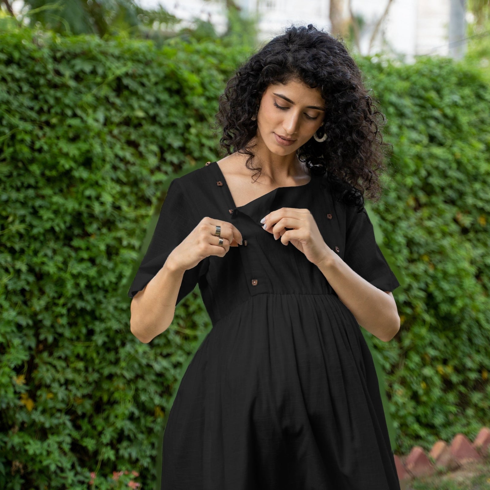 Black 100% Cotton Button-Down Knee Length Pre and Post Maternity Dress 68" / Petite (5'1" and below) Black 100% Cotton Button-Down Knee Length Pre and Post Maternity Dress 68" / Petite (5'1" and below)