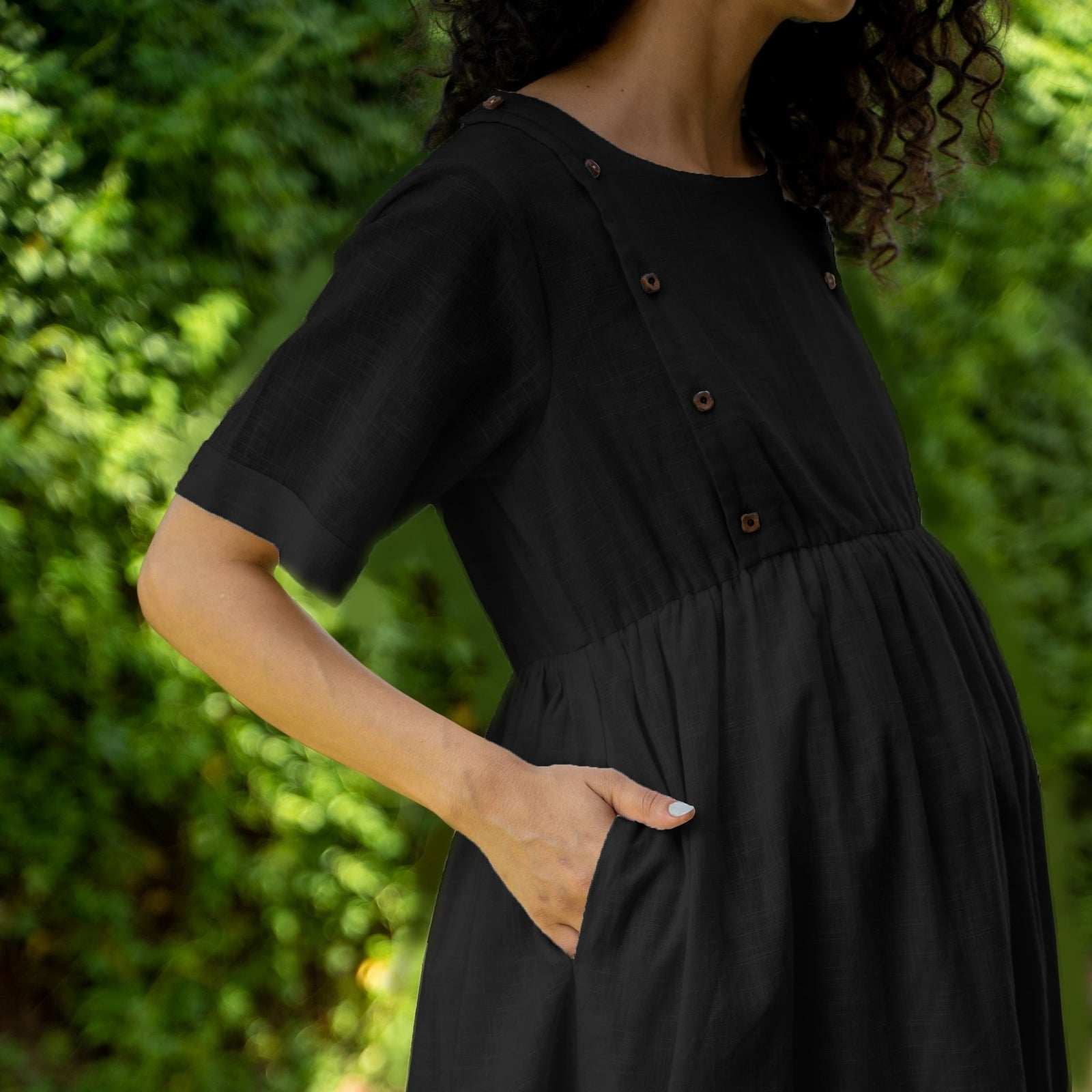 black knee length maternity dress 100% Cotton Button-Down Pre and Post 68