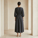 Black 100% Cotton Deep-V Neck Empire Waist Maxi Dress