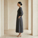 Black 100% Cotton Deep-V Neck Empire Waist Maxi Dress