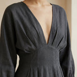 Black 100% Cotton Deep-V Neck Empire Waist Maxi Dress