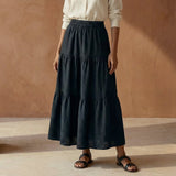 Black 100% Cotton Elasticated Maxi Tier Skirt