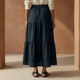 Black 100% Cotton Elasticated Maxi Tier Skirt