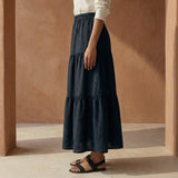 Black 100% Cotton Elasticated Maxi Tier Skirt