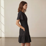 Black 100% Cotton Elasticated Short Tier Dress