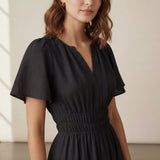 Black 100% Cotton Elasticated Short Tier Dress