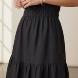Black 100% Cotton Elasticated Short Tier Dress