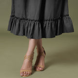 Black 100% Cotton Elasticated Tier Midi Skirt