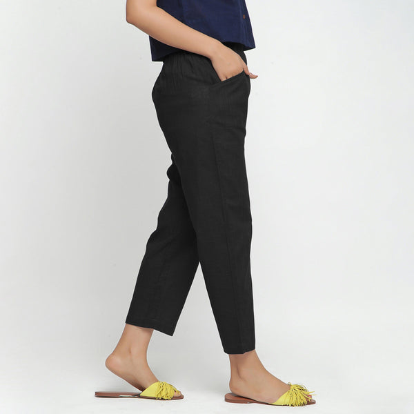 Black 100% Cotton Mid-Rise Elasticated Chino Pant