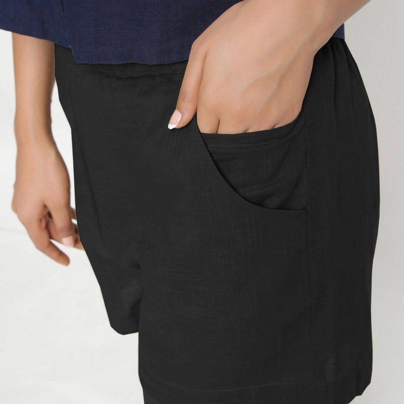 Black 100% Cotton Relaxed Fit Elasticated Shorts