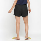 Black 100% Cotton Relaxed Fit Elasticated Shorts