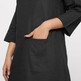 Black 100% Cotton Round Neck Short Tunic Dress