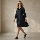 Black 100% Cotton Short Shirt Dress
