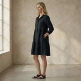 Black 100% Cotton Short Shirt Dress