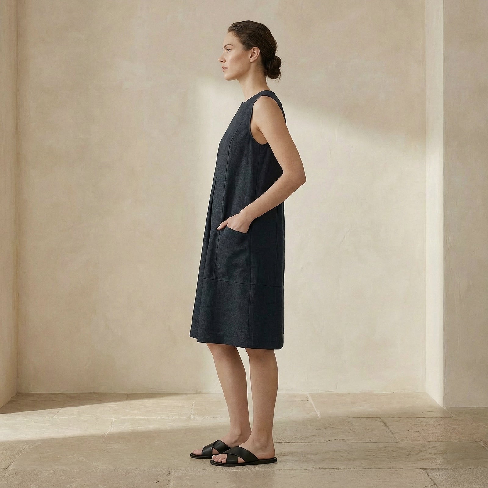 black cotton swing dress 100% Sleeveless Paneled 50