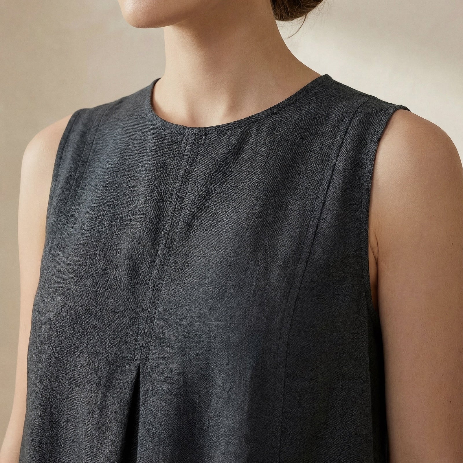 black cotton swing dress Black 100% Cotton Sleeveless Paneled Swing Dress 50" / Custom Height (Free)