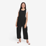 Black 100% Cotton Sleeveless Pinafore Jumpsuit