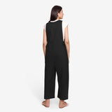 Black 100% Cotton Sleeveless Pinafore Jumpsuit