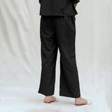 Black 100% Cotton Solid Mid-Rise Elasticated Pant