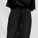 Black 100% Cotton Solid Mid-Rise Elasticated Pant