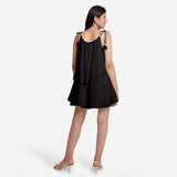 Black 100% Cotton Tie-Up Shoulder Mini Tier Dress