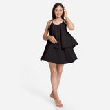 Black 100% Cotton Tie-Up Shoulder Mini Tier Dress